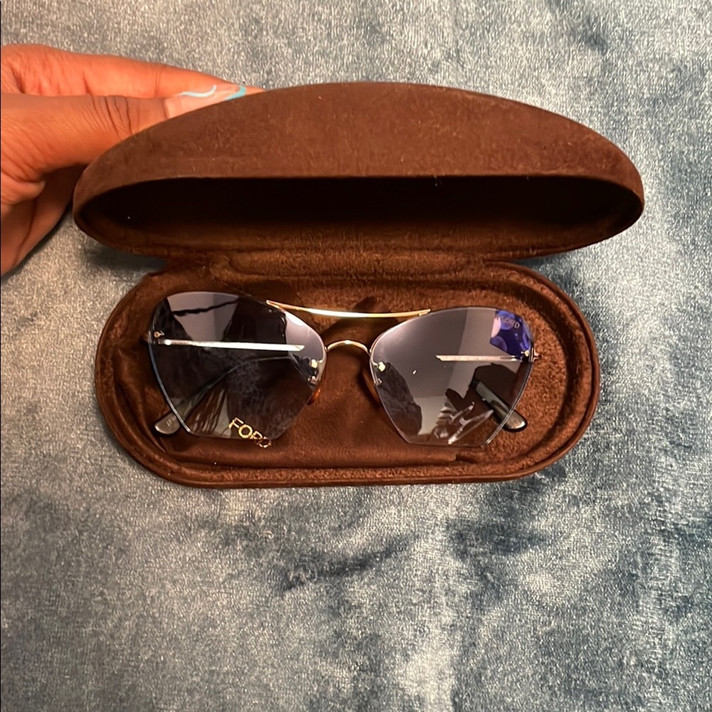 SOLD! Tom Ford Gold Frame Sunglasses with Blue Lenses